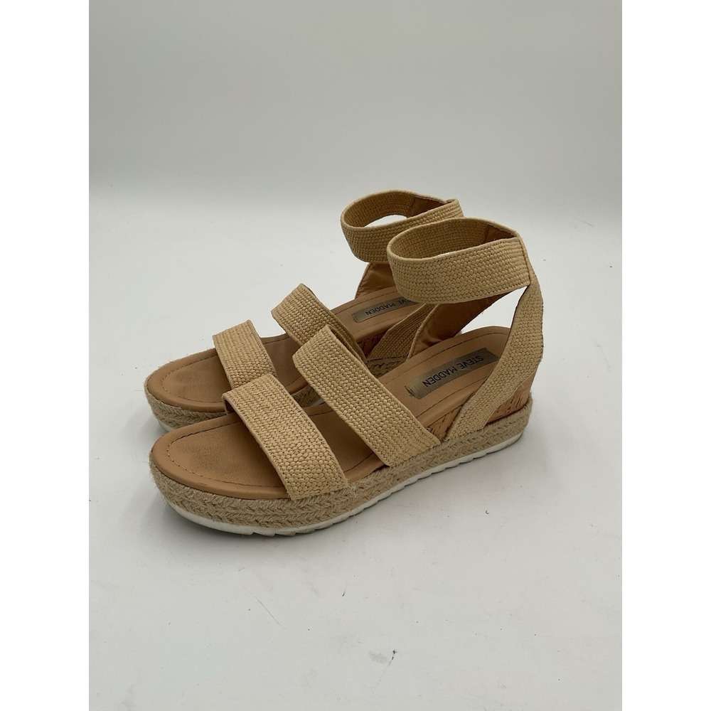 Steve Madden Sandals Womens 8.5 Kimmie Ankle Strappy Platform Espadrille Beige